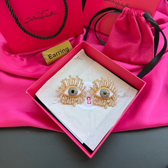 Schiaparelli Jewelry - Schiaparelli Gold and Green Eye Earrings